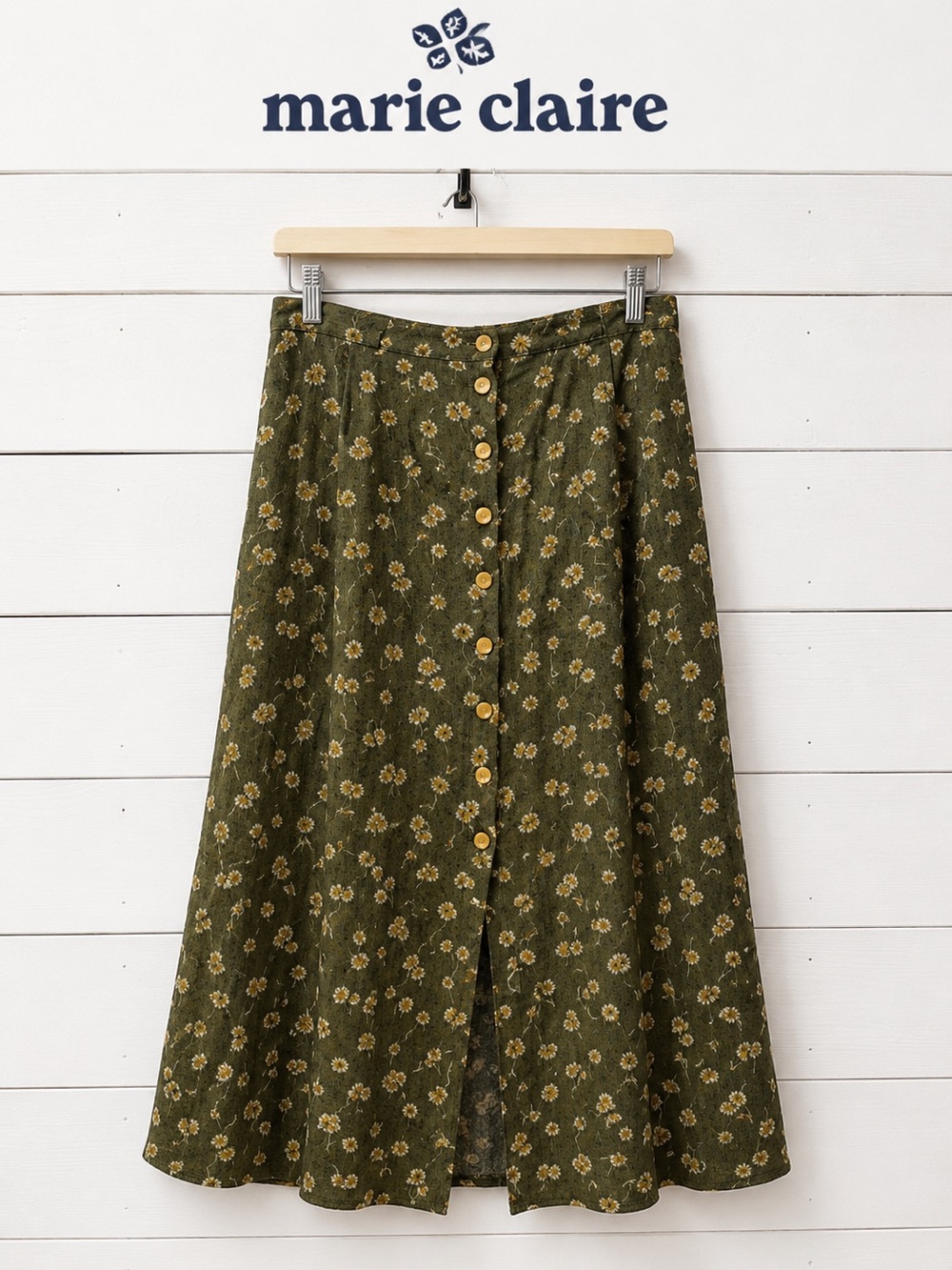 Marie Claire Vintage Daisy Print Button Front Midi Skirt Estimated Size M/L